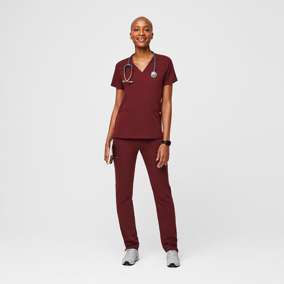 Womens Casma Three Pocket Scrub Top Burgundy · Figs