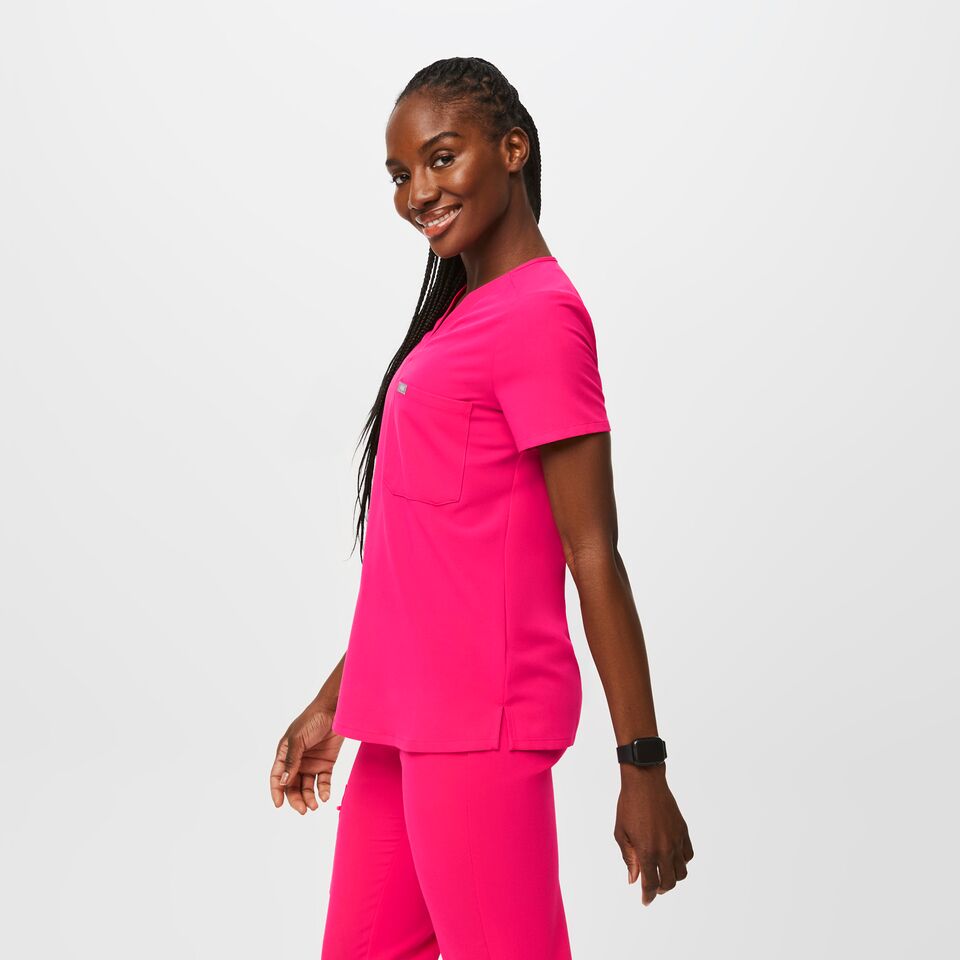 Women's Catarina OnePocket Scrub Top Shocking Pink · FIGS