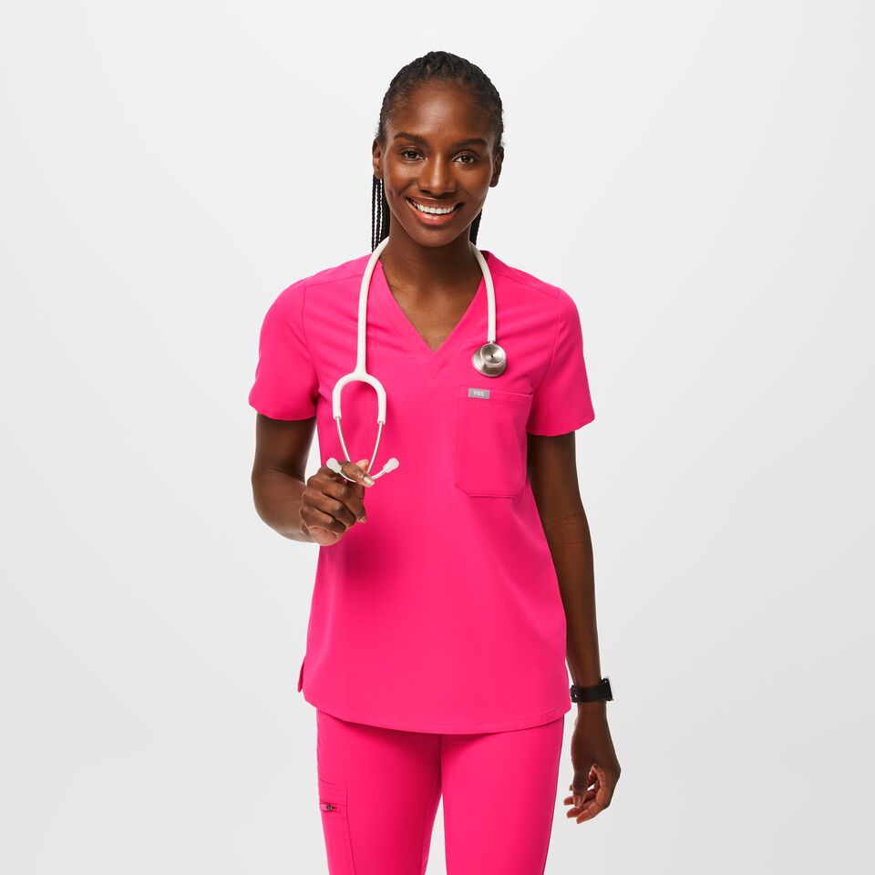 Women's Catarina OnePocket Scrub Top Shocking Pink · FIGS