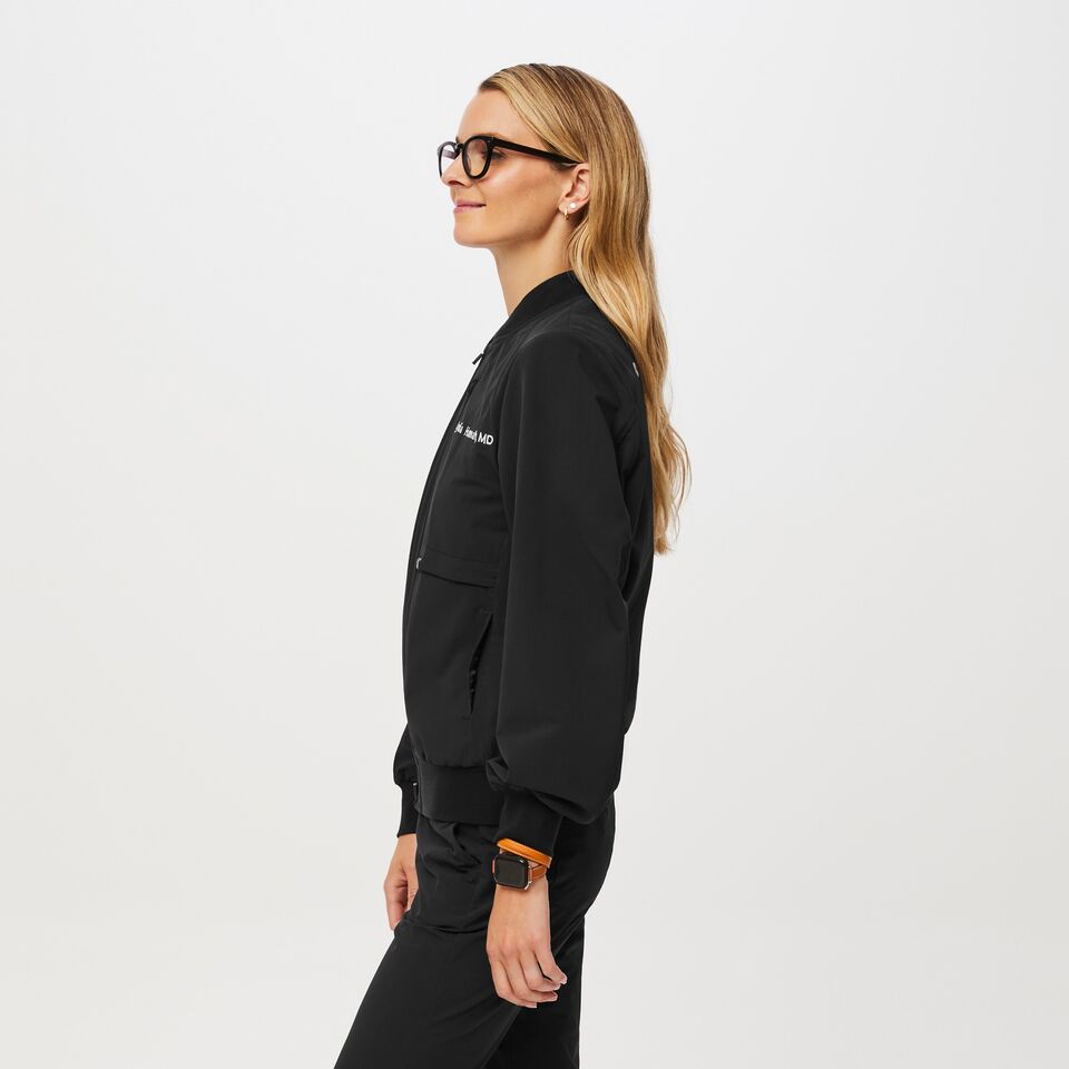 Women’s Scrub Bomber Jacket Black · FIGS