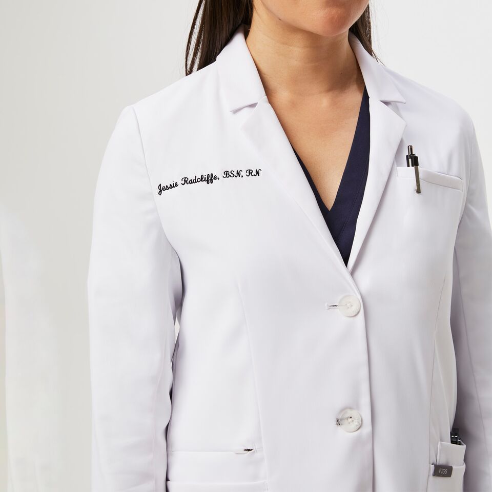 Women’s Bellevue Long Lab Coat White · FIGS