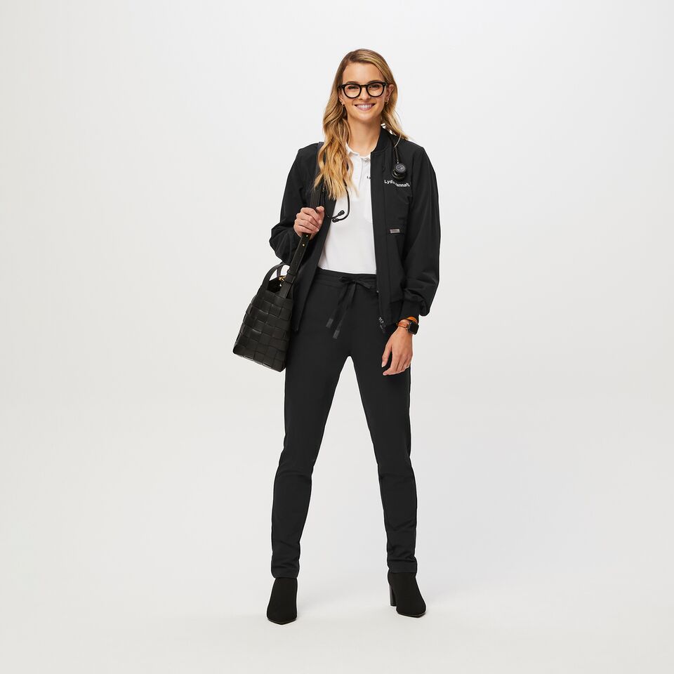 Women’s Scrub Bomber Jacket Black · FIGS